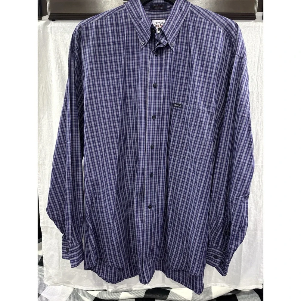 Faconnable Men's XL Purple Plaid Button Down Shirt Made In USA Long Sleeve